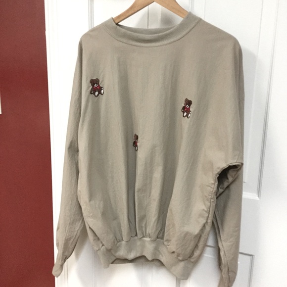 VINTAGE QUITMAN sz X Large Pullover Top 100% Cotton Teddy Bears Bows Holiday Tan - Picture 3 of 8